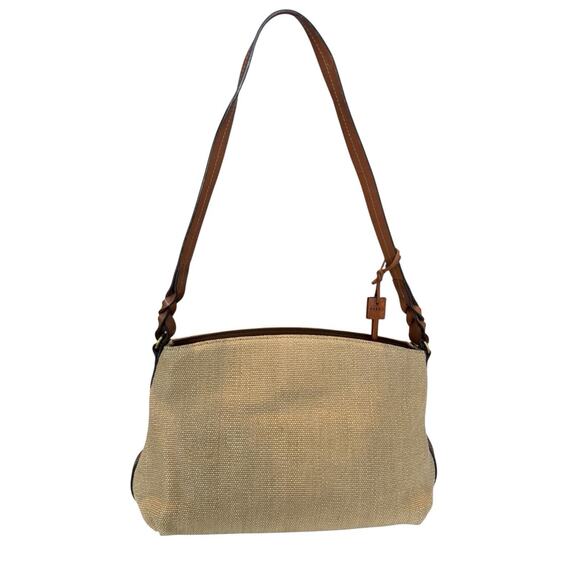 Fossil Satchel Purse Hand Bag Natural Leather Material Purse Canvas Wooden Key - Picture 1 of 15